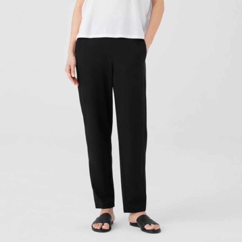 Eileen Fisher Black Twill Tencel Ankle Length Pull On Pants